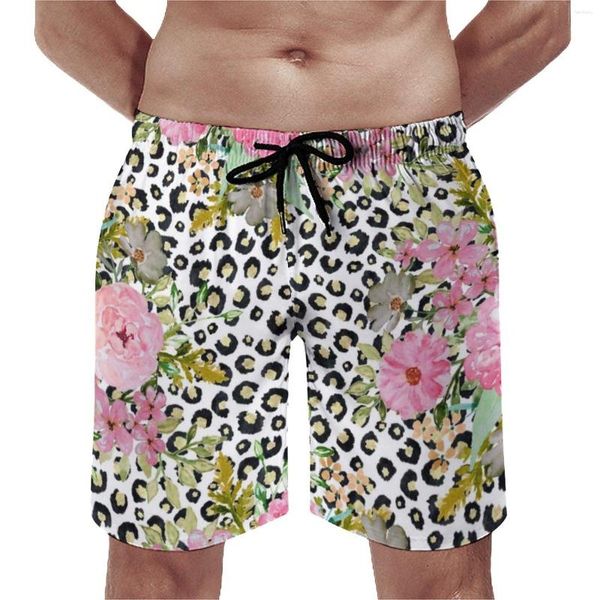 Herren -Shorts Sommerbrett Elegante Leopardenmuster Sport Pink Blumen Design Grafik Kurzpants Casual Fast Dry Swimming Trunks