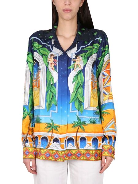 Casablanca 23SS Designer klassisches Mode -Seidenhemd Neue Sternenschloss Hawaiian Paar Langarm Shirt Hochwertige Hemden Satinhemd Casablanc Polos