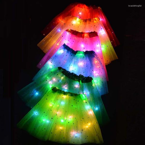 Salas de meninas de pica -teatro Saias de tutu com luz LED Light Glow Princess Ballet Dança vestido curto para crianças Performance Fairy Miniskirt Birthday Gift