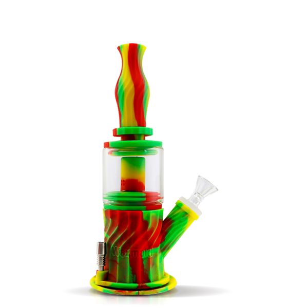 Waxmaid Double Percolator Water Pipe tubo di vetro Bongs Annunci Multi funzione 4 in 1 Honeycomb Silicone Creed Silicone US Warehouse Ordine al dettaglio Spedizione gratuita