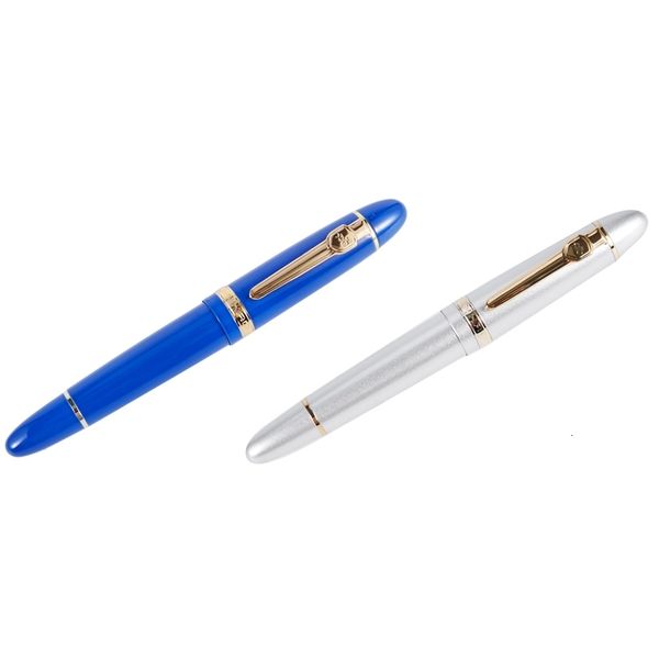 Canetas -fontes jinhao 2 pcs 159 18kgp 0 7mm Médio Broad Pen Free Office com uma caixa de prata azul 230814