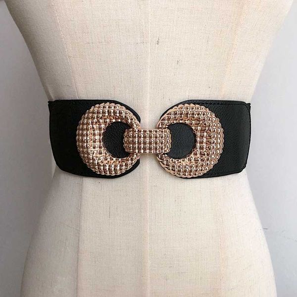 Cintos Big Buckle Belts For Women Cintura Corsário Celrão Elastic Wide Cummerbunds Black Stretch Bands Dress Fashion Lady Cinturon Mujer