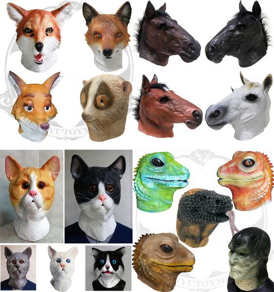 Parti Maskeleri Hayvan Kafası Lateks Yetişkin Sürüngenler Kertenkele Kedi Maskesi At Kauçuk Kauçuk Cadılar Bayram