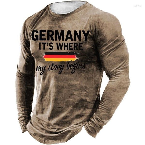 Herrenpullover Mode Langarm T-Shirts 3D Printed Vintage Deutschland Flaggen-T-Shirt für Männer Street O Hals Pullover Übergroßes T-Shirt