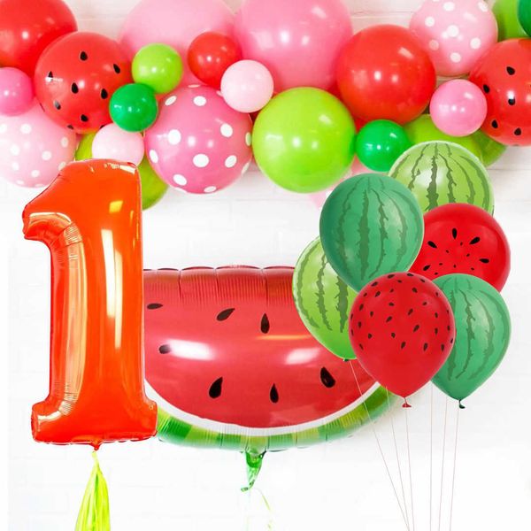 Decoração de balões de melancia, cobertura de bolo, utensílios de mesa descartáveis para piscina de verão, tema de frutas, aniversário, decorações diy