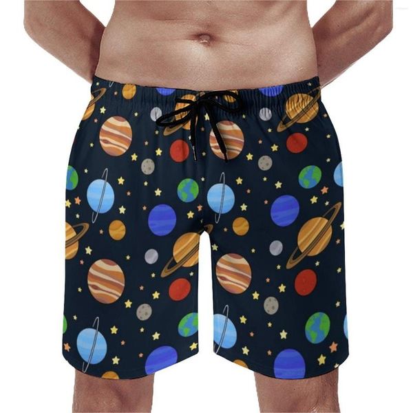 Shorts masculinos pranchas de verão Galaxy Sky Print Running Solar System Design Praia calça curta Torda de tronco confortável vintage PLUS