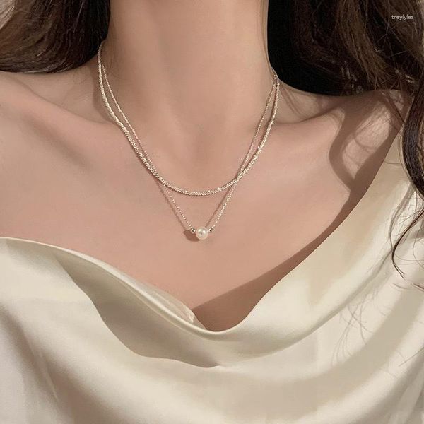 Pendellöder Halsketten doppelschichtige Perlenkette Frauen Temperament High-End-Design Sinn Nischen-Schlüsselbone-Kette Explosive Modell