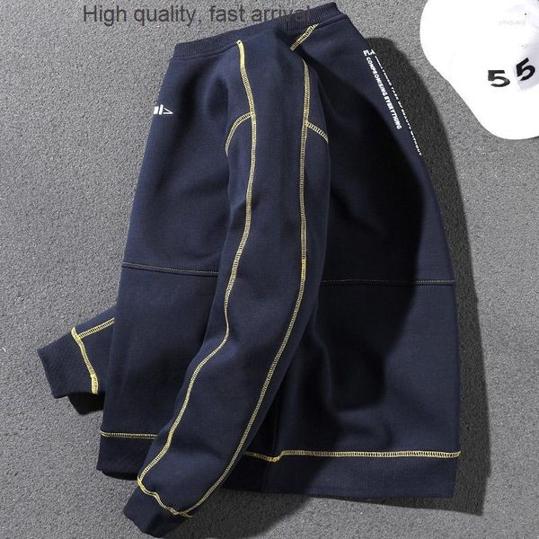 Erkek Hoodies Velvet Yastıklı Yakışıklı Kalınlaştırılmış Kazak Kış Kalın Yuvarlak Boyun Boşta Stili Gevşek Bahar Moda Markası Hong Kong