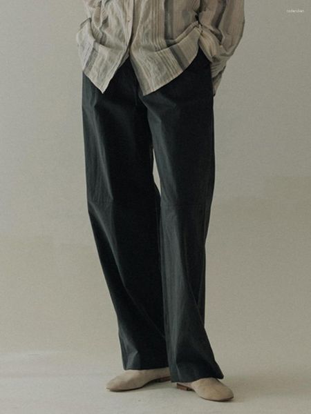 Calça feminina cor sólida mulher reta Cintura alta moda simples pocket pocket 2023 verão drape solta fêmea de calça casual