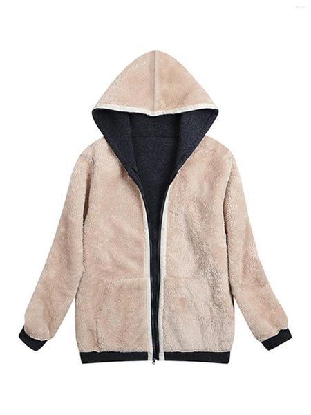 Capuz feminino Mulheres Sherpa Lã de Mulheres Sherpa Capuz do capuz com forro de pelúcia e fechamento de zíper - jaqueta de inverno aconchegante para a roupa de outono 2023