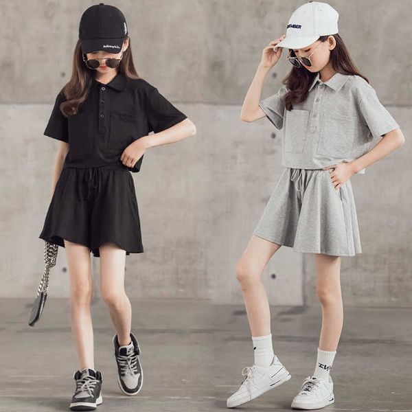 Conjuntos de roupas verão nova moda adolescente meninas conjuntos roupas casuais estilo faculdade camisa topos shorts crianças agasalho