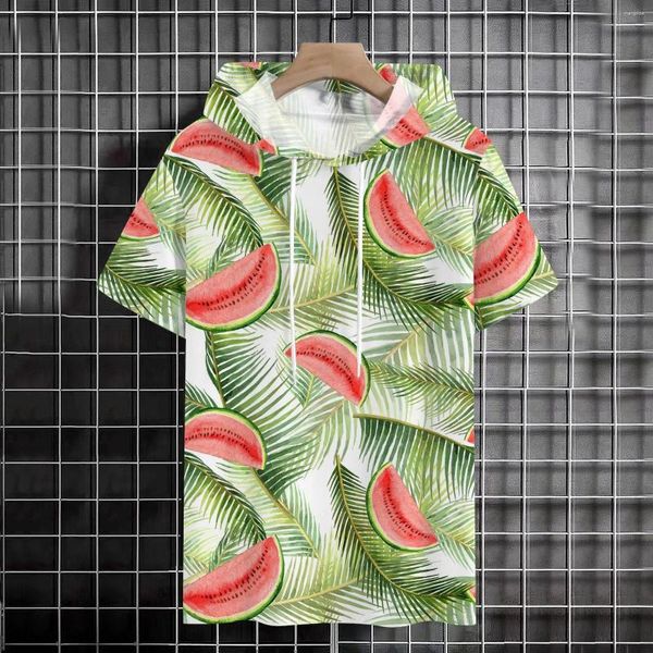 Moletons masculinos havaianos de manga curta de melancia de melancia oversize sweetshirts de tração de férias com capuz de moletom com capuz de roupas de outono