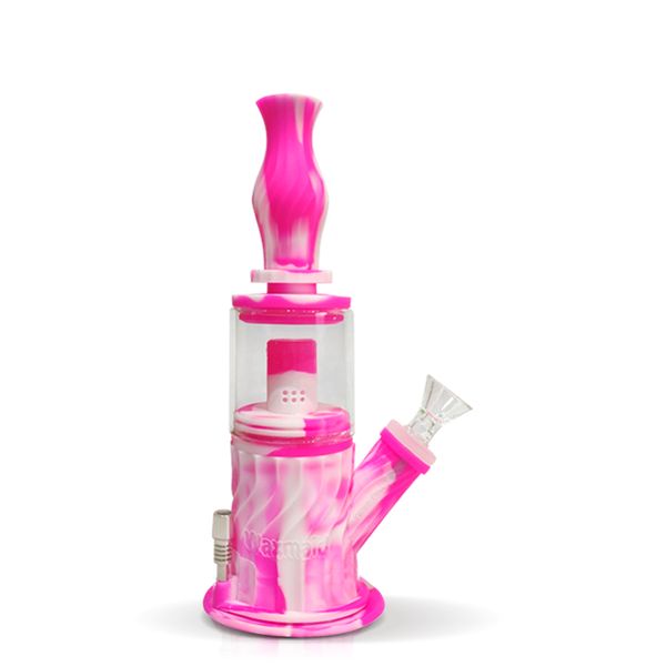 Waxmaid Double Percolator Water Pipe Стеклянная стеклянная кальянные кальяны Multi Function Green White 4 в 1 соты вылеченные силиконовые силиконовые склад