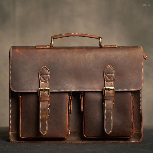 Briefzüge echter Lese -Vintage -Mann Handtasche Aktboffer Männer Umhängetasche Preppy Style Satchel Business Fashion 15,6 -Zoll -Laptop