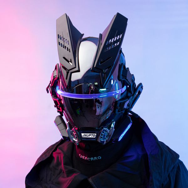 Partymasken Cyberpunk Mask Cosplay Rollens spielen Prop Night City Neon Helm Personalisierte Armee mechanische Musikfestival für Halloween 230814