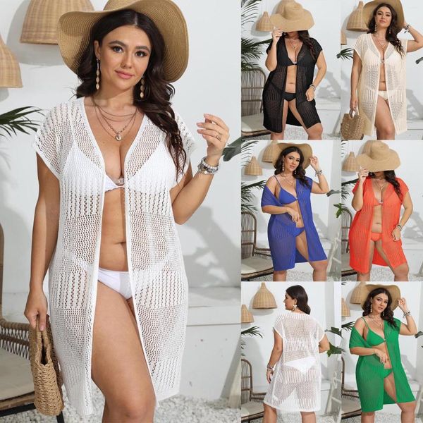 Frauen Badebekleidung Midi Strand Strandkleid weiße Strickjacke Häkeln Strandkleidung für Frau Black Long Hohlauscoverende Maxi Kleider 2023 Schwimmen