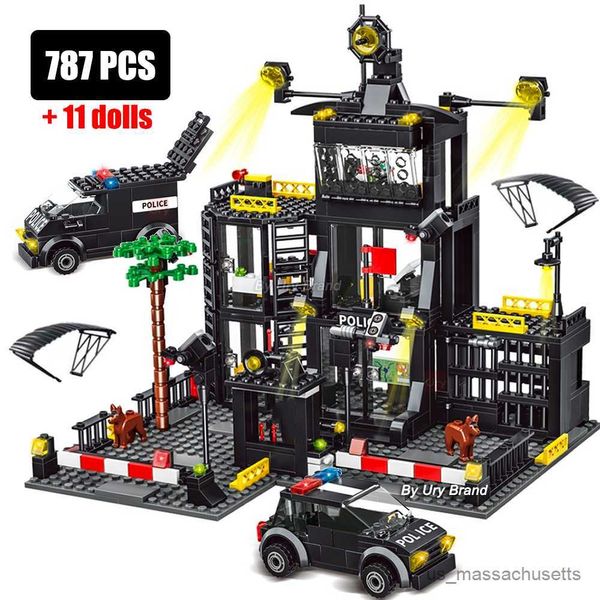 Blocks Swat Station City Model Set Prison Car Policleman Boat Figuras Blocks Blocks Toy Diy para crianças Presente R230814