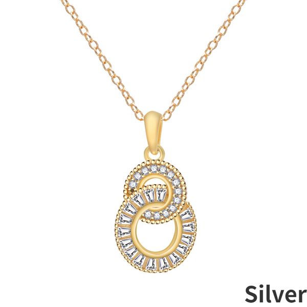Heißverkaufs S925 Sterling Silber Shiny Crystal Square Panel Doppel-Ring-Colarmbone Halskette Licht Luxus flexibles Frauen Gold
