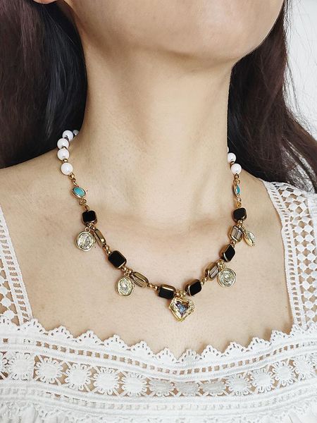 Collane a sospensione bling colorate colorate zirconia cubica collana cuore di girocollo catene di perle nere di perle estetiche gioielli bohémien per donne