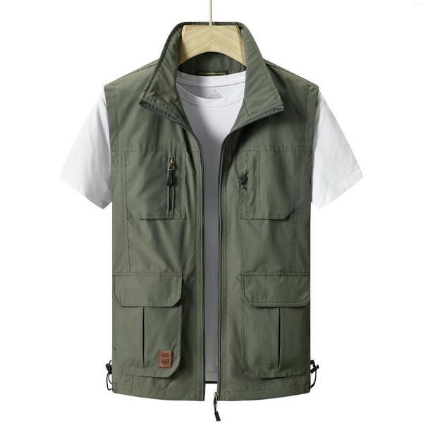 Coletes masculinos casaco de verão para homens bordados coletes zip táticos militares de vários bolsos masculinos de vestuário de vestuário de mangas de vestuário