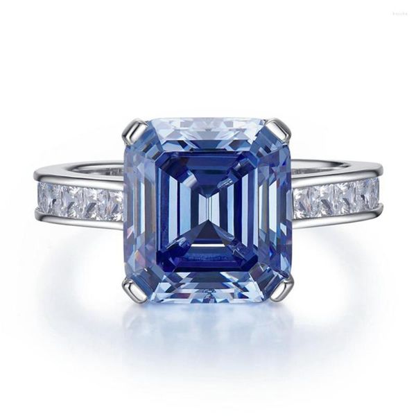 Cluster -Ringe Shop Classic 925 Sterling Silber Asscher Cut 10 11mm Sapphire Edelstein Ring für Frauen Hochzeit Engagement Feine Schmuck Geschenke