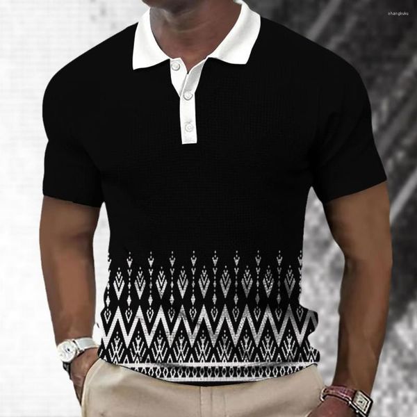 Herren Polos Sommer Polo T-Shirt 3D Plaid gedrucktes Muster Respel atmungsaktiv
