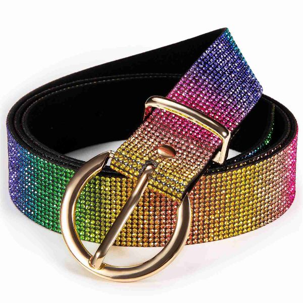 Gürtel Strassgürtel für Frauen Diamant leuchten Mode Rainbow Gürtelnadel Schnalle Neues Design Stylish Jeanshose Weibchen Frauenbund