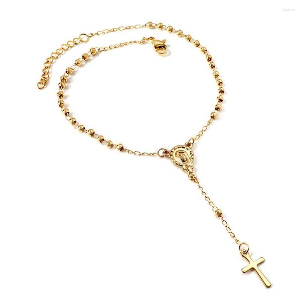 Braccialetti Link Fashion Cross Bracciale inossidabile Acciaio inossidabile per donne uomini Gold Colore Gold Virginia Maria Religio Preghiera Catena di perline a mano