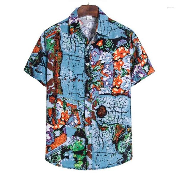 Camicie casual maschile da uomo a maniche corta lino cotone di cotone tinning camicia hawaiane coppia di camicetta a sfior