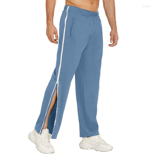 Calça masculina Sports Sports Fitness Troushers Summer Fashion Side fenda zip-up de rua direto masculino casual de grande porte sólida perna larga