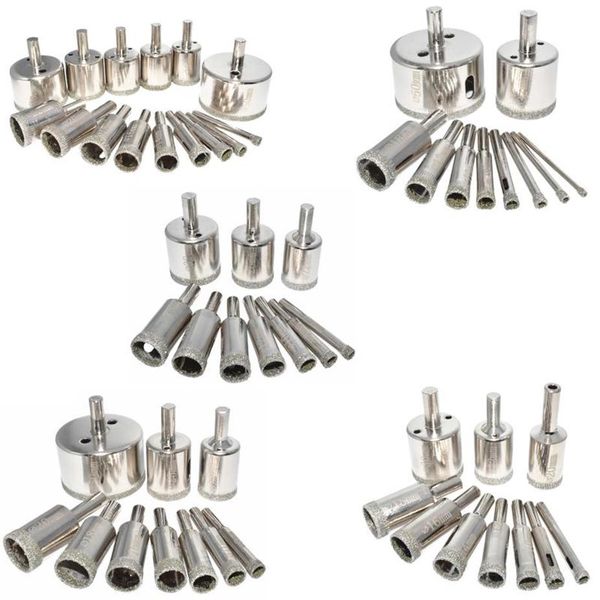 Set di utensili per manici professionali 10 15 pezzi da 3 mm-50 mm Bitta per trapano rivestito per diamante per piastrelle in vetro in vetro in vetro perforatore di perforazione powe205u