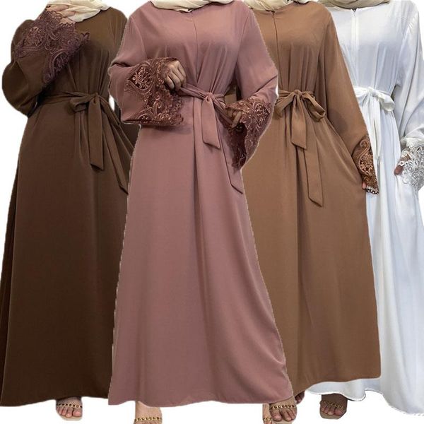 Roupas étnicas Eid Mubarak djellaba kaftan renda maxi vestido mulheres muçulmanas abaya dubai peru