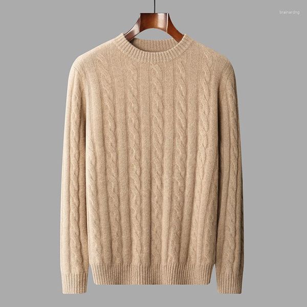 Erkek Sweaters Sonbahar/Kış Saf Kaşmir Giyim Yuvarlak Boyun Katı Bükülmüş Çiçek Külot Basit ve Sıcak Kazak
