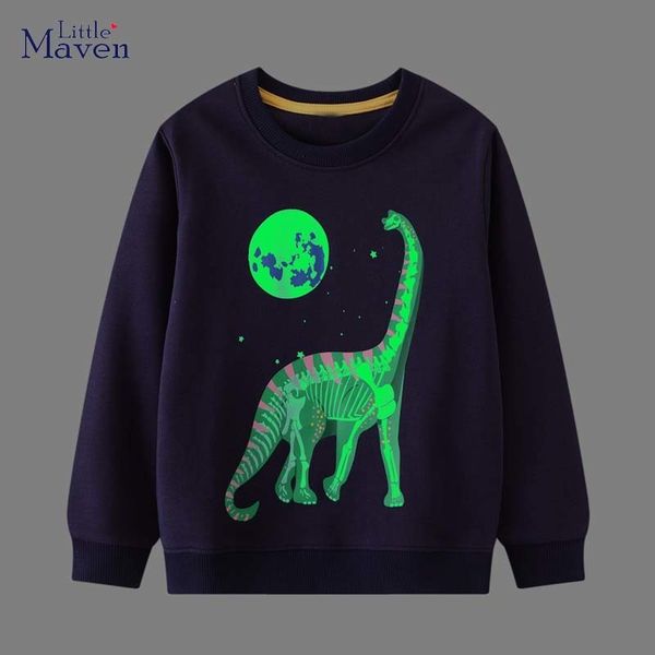 Hoodies Sweatshirts Little Maven Baby Boys Luminous Sweatshirt Cotton Autumn Casual Clothes mit Dinosaurier und Moon Fashion für Kinder 230815