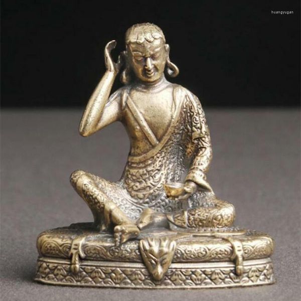 Figuras decorativas Brass Estátua antiga chinesa Mada artesanal Milarepa Buda delicada antiga