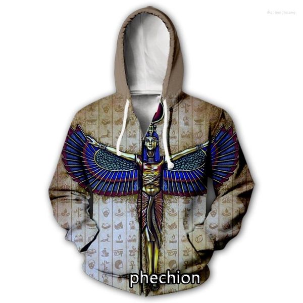 Con cappuccio maschile Phechion uomini/donne Simbolo egiziano Simbolo faraone 3d Stampa casual con cerniera Casualmente cappotto hip hop sport zip con cappuccio b105