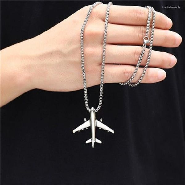 Anhänger Halskette Titanium Stahl Kleine Flugzeug Halskette Unisex Einfacher silberne Farbe Uhr Pullover für Frauen Männer Schmuck Geschenke