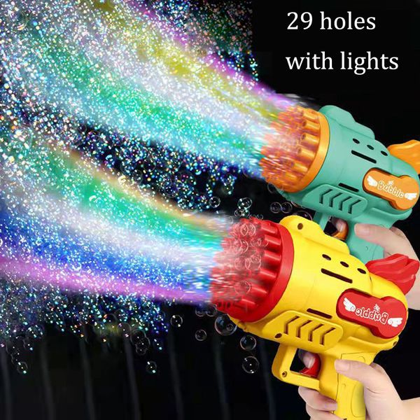 Gambi di novità Bubble Gun Gun Electric Automatic Rocket Bubbles Machine Kids Portable Outdoor Party Toy Light Blower Glower Gifts 230815