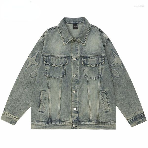 Jackets masculinos homens de rua de streetwear vintage jeask círculo de jeans harajuku 2023 retro casaco de bombardeiro algodão