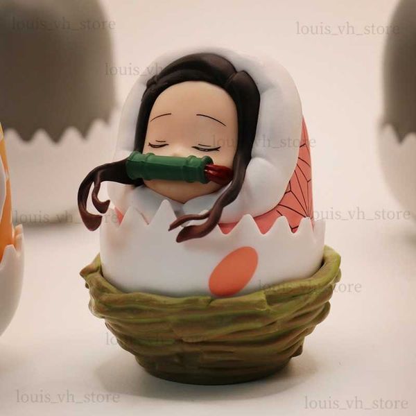 Demon Slayer Anime Kamado Tanjirou Nezuko Agatsuma Zenitsu Hashibira Inosuke Eggshell PVC Ação Figura Modelo de Decoração Toys T230815