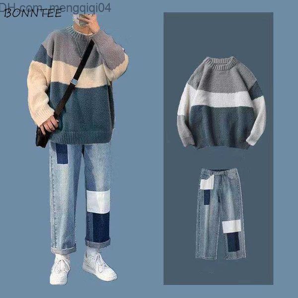 Herrenpullover Herrenpullover Pullover Zweiteiler Strick Trend LOSSER WINTER COOL JEANS PATTE FODE MODE Cuffs Student Harajuku Männer Z230815