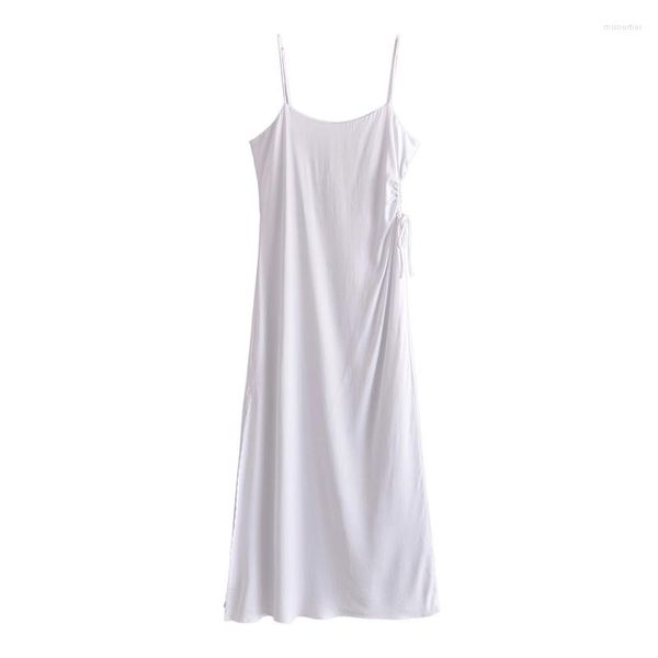 Abiti casual estate elegante una linea abito midi di colore bianco donna sexy spaghetti cinghia festa donna senza maniche