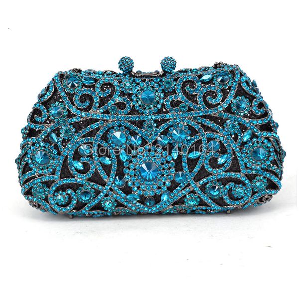 Bolsas de noite Moda Aquamarina Diamante Crystal Luxury Clutch Bag Blue Handmade Festa de Evening Festa Sacoche Pochette Bolsa Prom