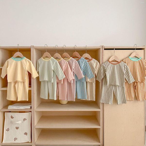 Roupas definem a versão coreana de terno para bebês para meninos e meninas, algodão macacão de algodão de altura de cintura alta de duas peças