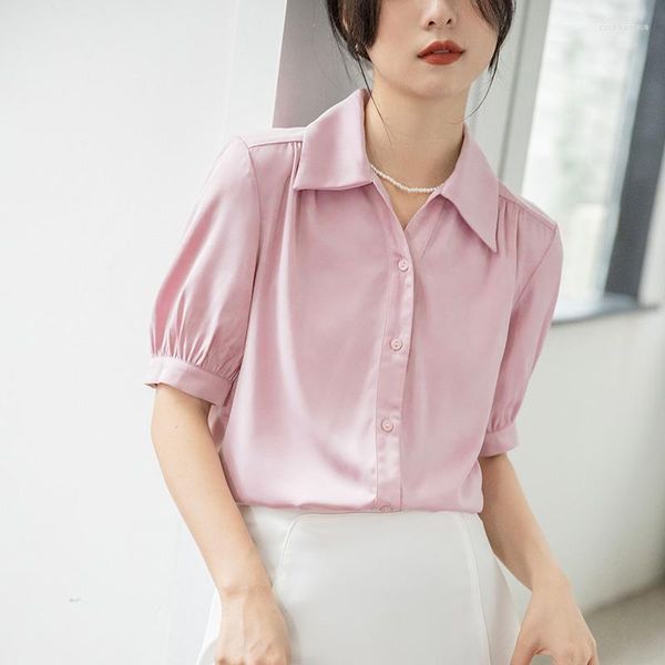 Camicette da donna 2023 Summer Fashion Simple Work Assumenti Temperamento sottile Elegante All-Match Donne Solido Top