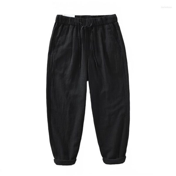 Calça masculina japonesa fino tubo reto e respirável casual para encaixe solto moda retro grande tamanho juvenil praia