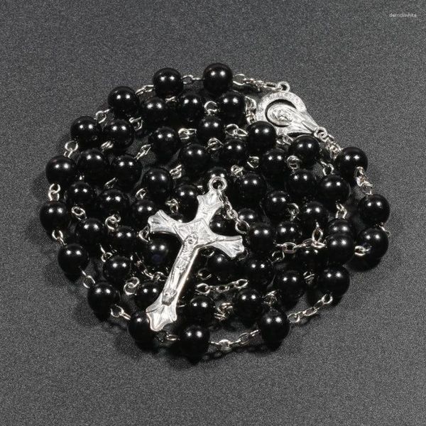 Подвесные ожерелья религия Розарный ожерелье для женщин Дева Мария Иисус Крест длинные бусины Женские христианские модные украшения