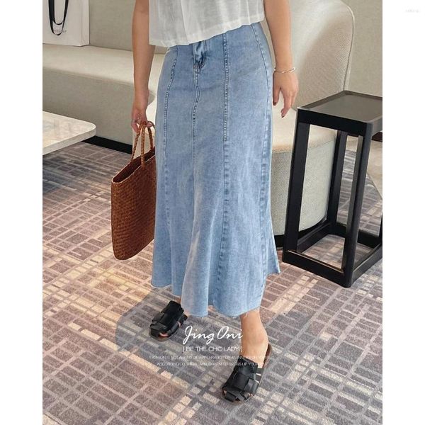 Gonne gonna in denim lunghe donna 2023 abbigliamento estivo vintage y2k in stile y2k coreano moda sottile cargo di tulle h line ad alta vita jean maxi