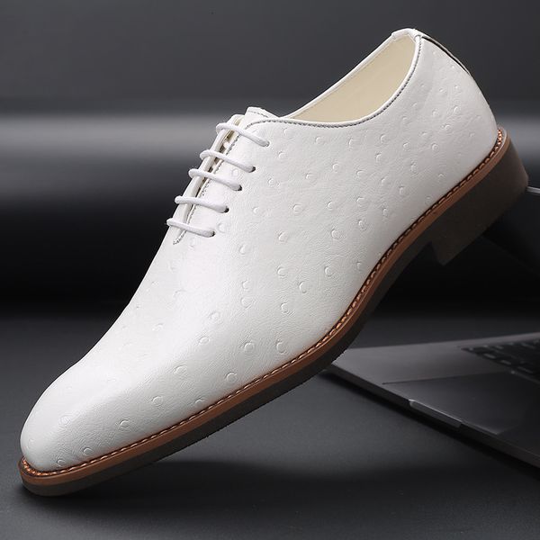 Отсуть обувь джентльмены белая свадьба для мужчин Оксфордская модная модная коммерческая кожа повседневная квартира Eleganti Sapatos 230814