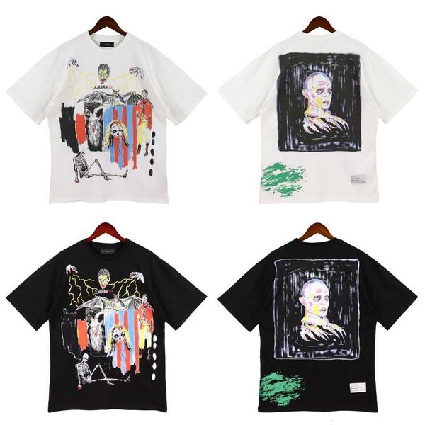 Erkek Tişörtleri Kaliteli Yaz T-Shirts Tasarımcı Kollu Amirri Günlük Moda Bahar Yaz Yeni Vampir Kafatası Lightning Graffiti Benek Renk Kısa T-Shirt Unisex
